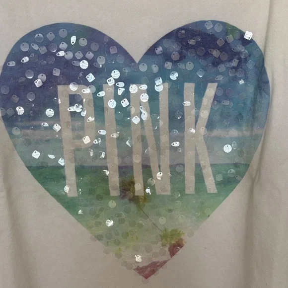 PINK Victoria's Secret White Sweatshirt with Multicolor Heart - Picture 2 of 3